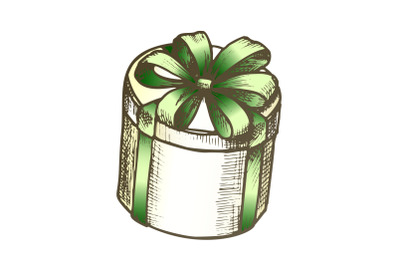 Gift Box Tall Round Shape With Ribbon Color Vector