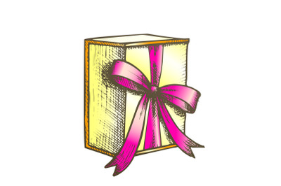 Gift Box In Square Form With Ribbon Color Vector