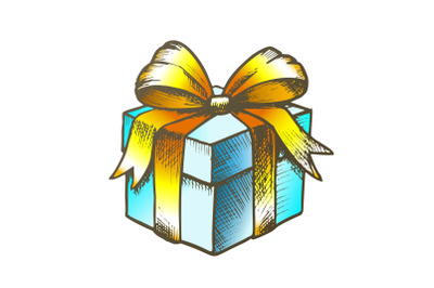 Gift Box Closed And Decorated Bow Color Vector