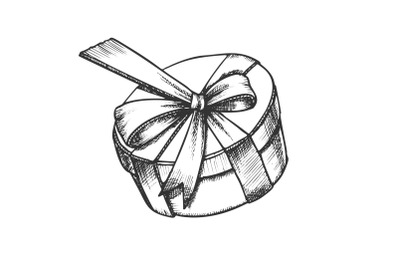 Gift Box In Round Shape With Ribbon Retro Vector