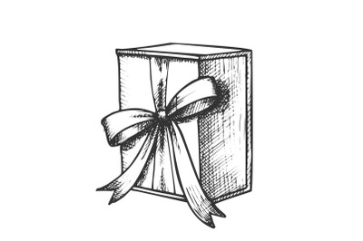 Gift Box In Square Form With Ribbon Ink Vector