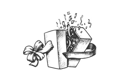 Gift Box Opened With Bow And Confetti Ink Vector