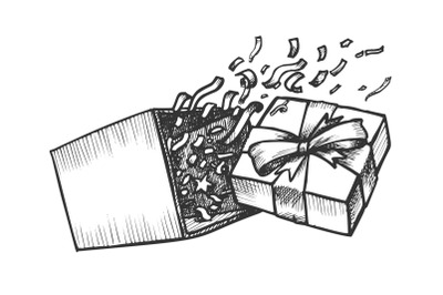 Opened Gift Box With Confetti Explosion Ink Vector