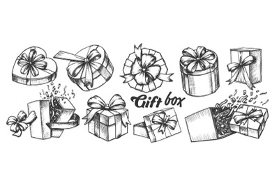 Gift Box With Ribbon Collection Vintage Set Vector