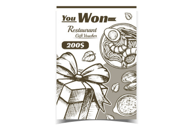 Won Restaurant Gift Voucher Gift Box Poster Vector