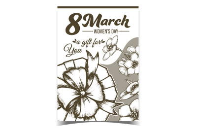 Woman Day 8 March Gift Box Advertise Banner Vector