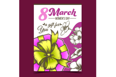 Woman Day 8 March Gift Box Advertise Banner Vector