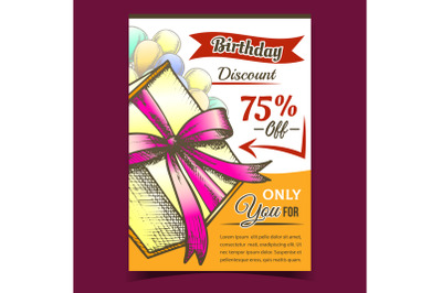 Birthday Discount Gift Box Advertise Banner Vector