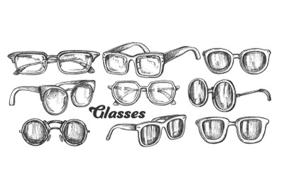 Glasses Fashion Accessory Monochrome Set Vector