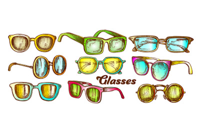 Glasses Fashion Accessory Color Set Vector