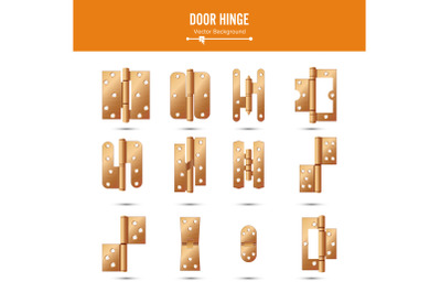 Door Hinge Vector. Set Classic And Industrial Ironmongery Isolated On White Background. Simple Entry Door Metal Hinge Icon. Copper. Stock Illustration