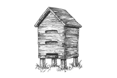 Wooden Beehive Apiary On Grass Apiculture Vector