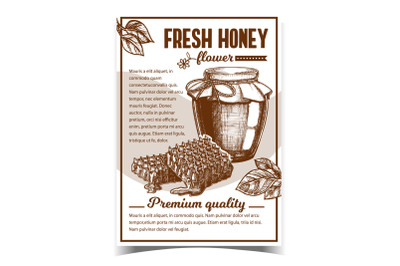 Honey In Bottle And Honeycombs On Poster Vector