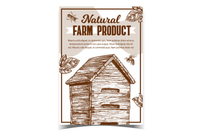 Bee And Wooden Beehive Farm Product Poster Vector