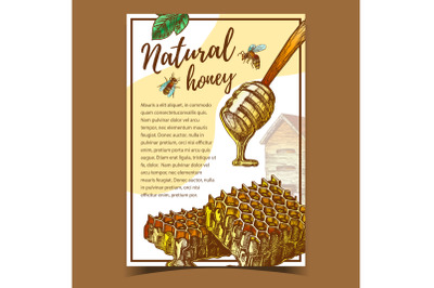 Honeycomb And Wooden Dipper Stick Poster Vector