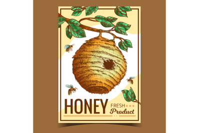 Beehive House Of Wild Bee On Branch Poster Vector