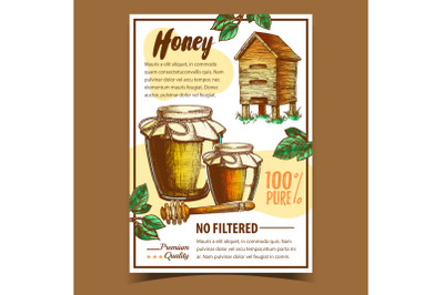 Honey In Bottles And Dipper Stick Poster Vector