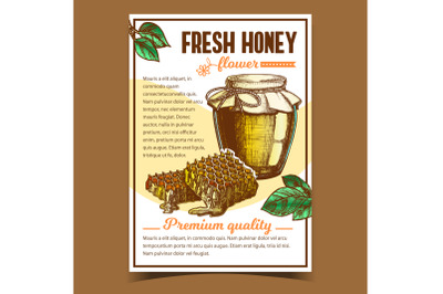 Honey In Bottle And Honeycombs On Poster Vector