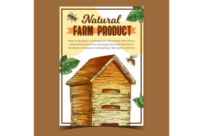 Bee And Wooden Beehive Farm Product Poster Vector