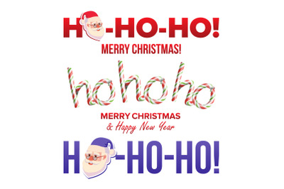 Ho-Ho-Ho Sign Set Vector. Merry Christmas, Happy New Year Greeting Card. Text Phrase Element For Design. Isolated Illustration