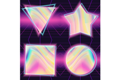 80s Background Vector. Holographic Backdrop. Retro Sci-Fi. Illustration