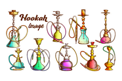 Collection of Different Hookah Set Ink Vector