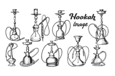 Collection of Different Hookah Set Ink Vector