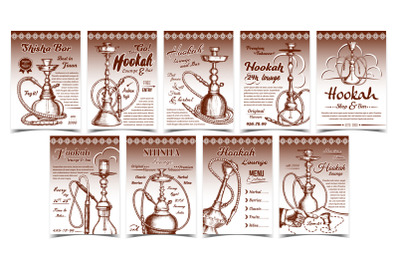 Hookah And Shisha Advertising Posters Set Vector