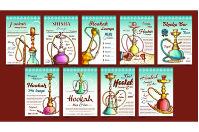 Hookah And Shisha Advertising Posters Set Vector