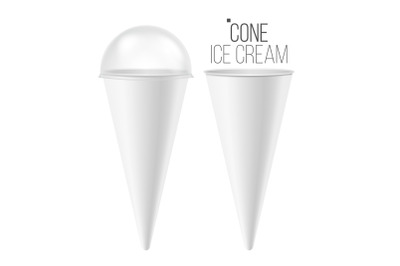 Ice Cream Cone Mock Up Vector. 3D Realistic Blank. Clean Packaging. For Dessert, Sour Cream. Isolated Illustration.