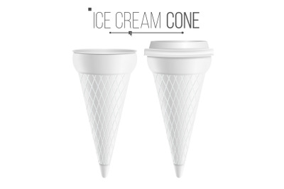 Ice Cream Cone Template Vector. For Dessert, Yogurt. Plastic Or Carton Tub. Isolated On White Background Illustration.