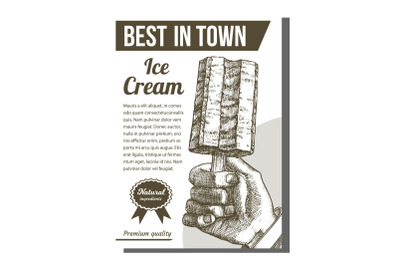 Hand Holding Ice Cream On Stick Poster Vector