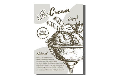 Scoop Ice Cream Cup With Berries Poster Vector