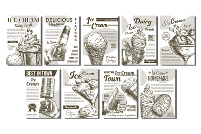 Assortment Frozen Ice Cream Set Posters Vector