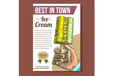 Hand Holding Ice Cream On Stick Poster Vector