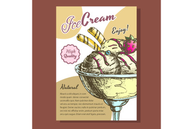 Scoop Ice Cream Cup With Berries Poster Vector