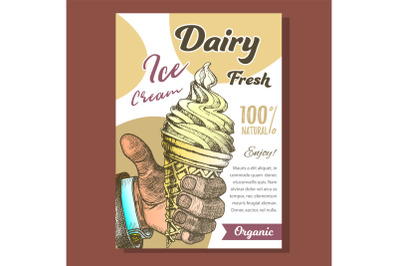 Man Hand Holding Ice Cream Cone Poster Vector