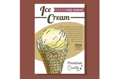 Ice Cream In Waffle Cornet Snow Cone Banner Vector