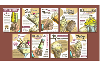 Assortment Frozen Ice Cream Set Posters Vector