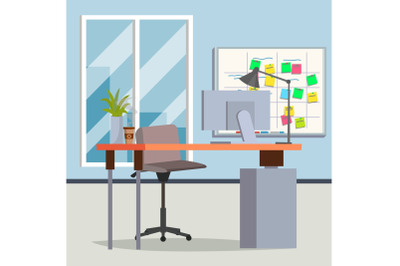 Office Interior Vector. Modern Workplace. Interior Office Room. Flat Illustration