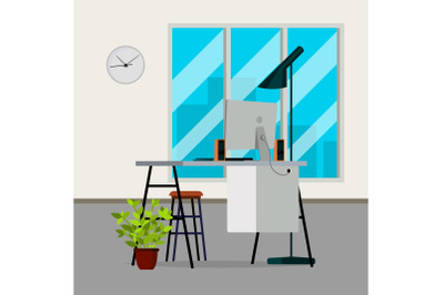 Office Interior Vector. Modern Interior Design. Business Office Workplace. Flat Illustration