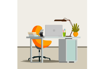 Office Interior Vector. Business Office Workplace. Modern Interior Design. Flat Illustration