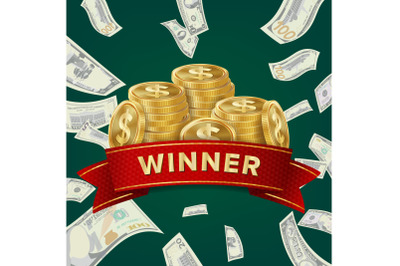 Big Win Billboard For Casino. Winner Sign. Jackpot Prize Design. Coins background.