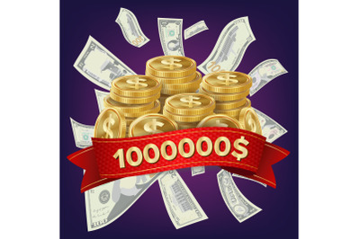 Casino Winner Vector Background. Coins And Dollars Money. Jackpot Prize Design. Winner Concept Illustration.