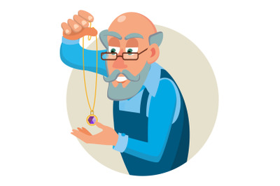 Jeweler, Goldsmith Profession Man Vector. Sapphire, Emerald, Gemstones. Appraiser Quality Check Process. Cartoon Character Illustration