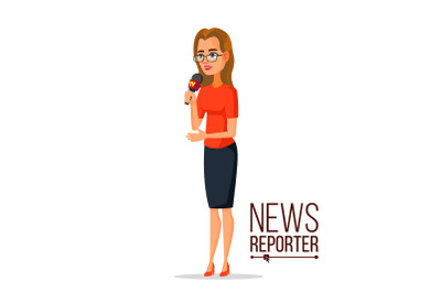 TV Correspondent Vector. Journalist Woman. TV Reporter Presenting News. Outside Broadcasting Cartoon Character Illustration