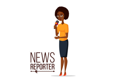 Television Reporter Vector. Reporter Girl. TV Transmission With A Reporter. Flat Cartoon Illustration