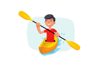 Kayaking Paddling on Boats Vector. Having Fun. Paddle Oar. Sport, Outdoor Activities. Isolated On White Cartoon Character Illustration