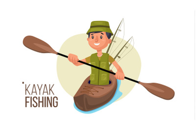 Paddling Kayak Vector. Summer Kayak Fishing. Fishermen Isolated Flat Cartoon Character Illustration