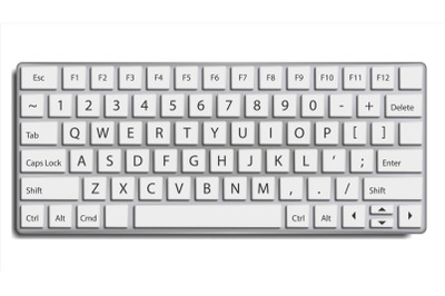 Desktop Keyboard Vector. Classic. Top View. Modern Computer Electronic Device. Isolated On White Illustration